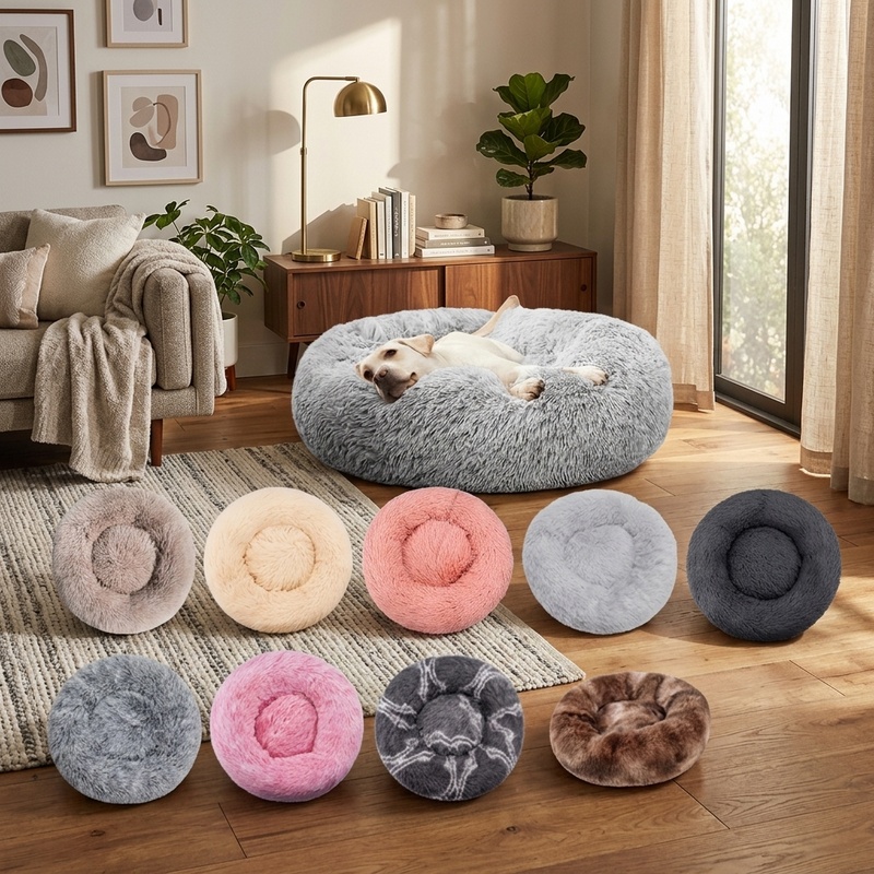 Calming Dog Bed - Lit rond en peluche pour chien,