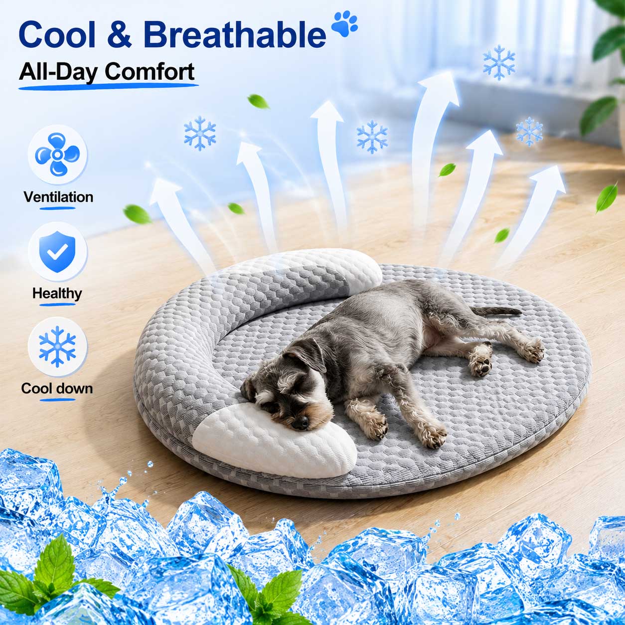 Calming Dog Bed - Coussin rafraîchissant en soie glacée pour
